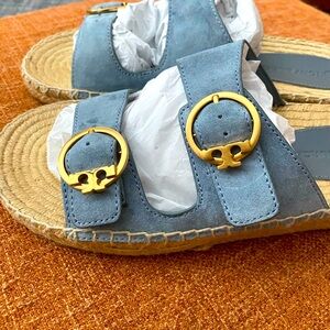 Tory Burch Blue Suede Selby Espadrille Slide Sandal